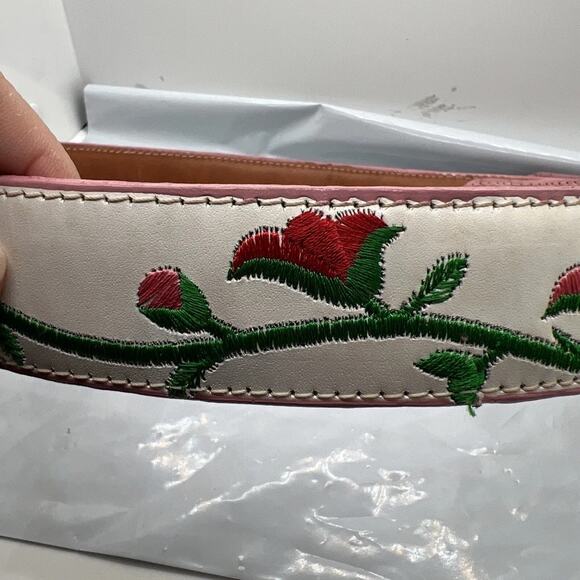 Aguila Real Leather Pink Caiman Tail Embroidered Flowers Belt Rare Size 32‎ - Picture 4 of 16